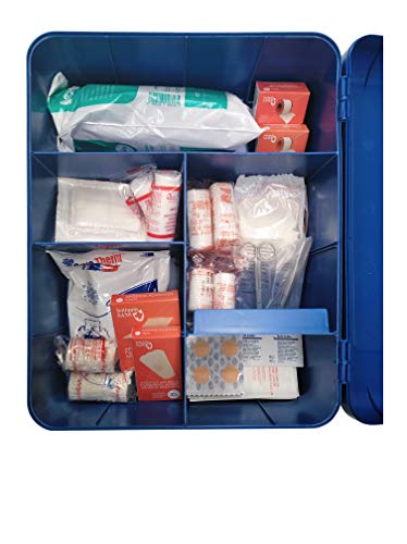 Botiquín Armario de primeros auxilios para pared con 83 artículos indispensables para realizar curas de emergencia, AZUL