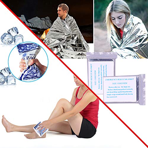 Botiquín de Primeros Auxilios de 200 Piezas,con Hielo, Manta de Emergencia,Máscara de RCP, Survival Tools Kit Bolsa Médica Emergencias para Coche, Hogar, Camping, Caza, Viajes, Aire Libre o Deportes