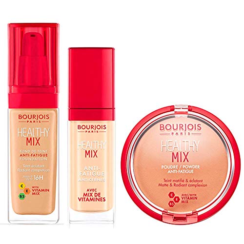 Bourjois Healthy Mix Base + Polvos bronceadores + corrector: Base de maquillaje tono 53, Polvos de maquillaje tono 04 y Corrector tono 051