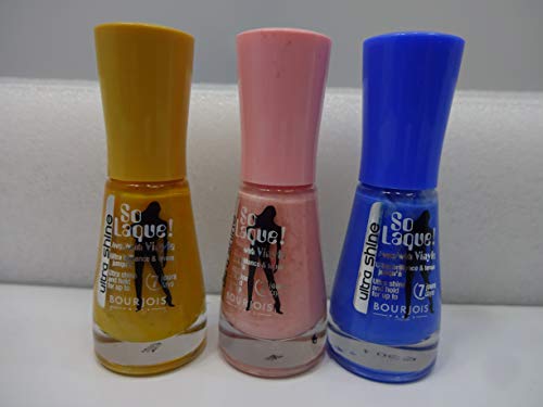 Bourjois So Laque Ultra Shine Esmalte de uñas (3 unidades) Shades 39 Jaune Trendy, 60 Bleu Fabuleux 36 Rose Satin