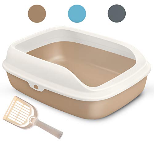 BPS Bandeja Gatos Gatitos Aseo Arenero Abierto para Mascotas Gatos Bandeja Sanitaria Plástica con Pala 3 Tamaños y Colores para Elegir (M, Marrón) BPS-5596MA