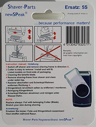 Braun hoja de afeitar 5S (500 Series), alternativa láminas de repuesto (este no es un artículo original de Braun)