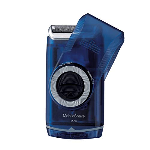 Braun PocketGo M60b MobileShave - Afeitadora eléctrica para hombre portátil, máquina de afeitar barba, transparente azul