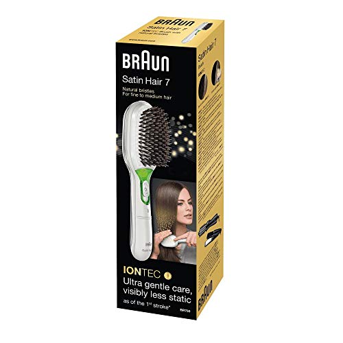 Braun Satin Hair 7 BR750 - Cepillo de pelo con cerdas naturales, alisador de pelo con tecnología iónica para realzar el brillo del cabello