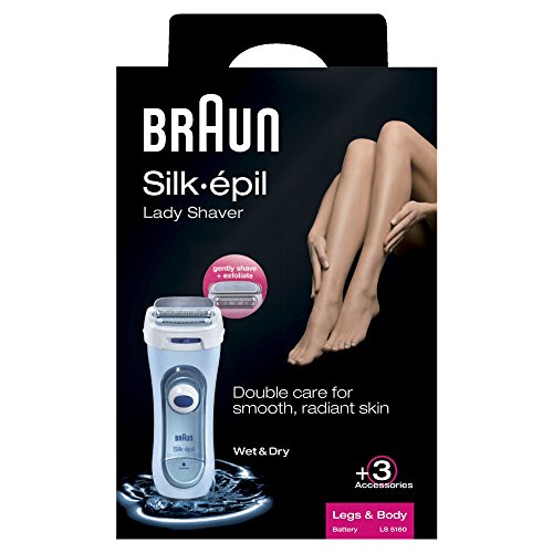Braun Silk-épil Lady Shaver 5160 - Afeitadora eléctrica femenina, uso en seco o húmedo, sin cable, con 3 accesorios (incluido accesorio de recortadora), azul