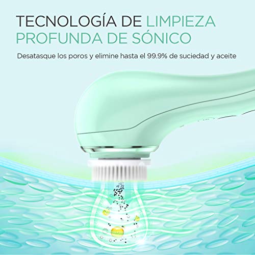 Brelax Cepillo Limpiador Facial Electrico, Limpieza Facial Sonic Impermeable IPX7, Temporizador, 3 Cabezales, 6 Velocidades, Carga Inalámbrica, Limpiador de Cara para Poros, Puntos Negros y Maquillaje