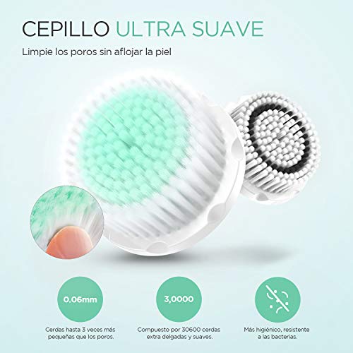 Brelax Cepillo Limpiador Facial Electrico, Limpieza Facial Sonic Impermeable IPX7, Temporizador, 3 Cabezales, 6 Velocidades, Carga Inalámbrica, Limpiador de Cara para Poros, Puntos Negros y Maquillaje