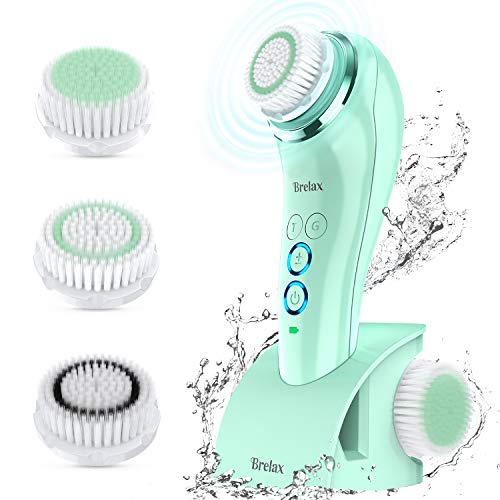 Brelax Cepillo Limpiador Facial Electrico, Limpieza Facial Sonic Impermeable IPX7, Temporizador, 3 Cabezales, 6 Velocidades, Carga Inalámbrica, Limpiador de Cara para Poros, Puntos Negros y Maquillaje