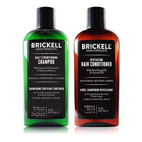 Brickell Men’s Products – Rutina Revitalizadora de Cuidado Capilar – Champú con Aceites de Menta y Árbol de Té + Acondicionador Fuerza y Volumen - Natural y Orgánico