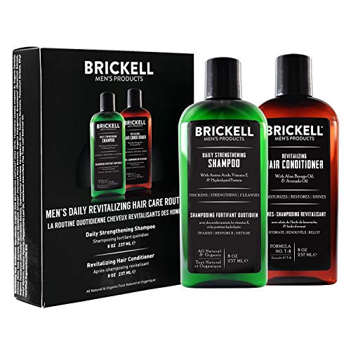 Brickell Men’s Products – Rutina Revitalizadora de Cuidado Capilar – Champú con Aceites de Menta y Árbol de Té + Acondicionador Fuerza y Volumen - Natural y Orgánico