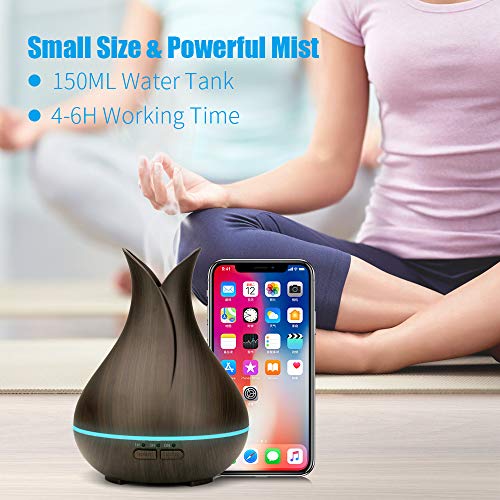 Brilex Humidificador ultrasónico 150ML Difusores de aromaterapia de grano de madera, Apagado automático sin BPA y sin agua, Difusores de aceite esencial con función de temporizador para el hogar
