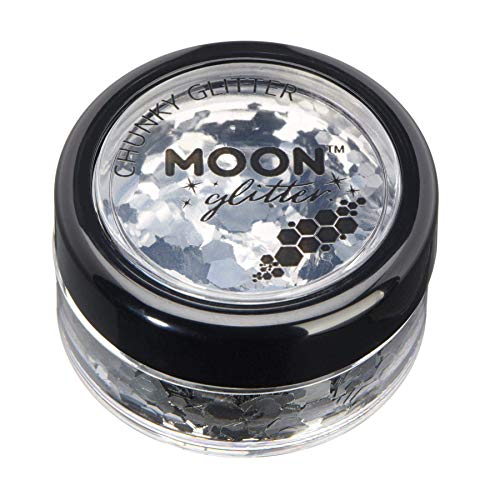 Brillantina consistente clásica por Moon Glitter – 100% Brillo Cosmético para la Cara, Cuerpo, Uñas, Cabello y Labios - 3g - Plata