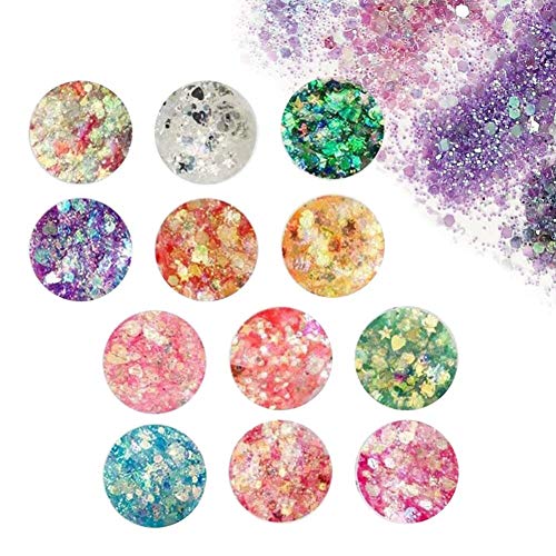 Brillos Corporales, Purpurinas Polvo, Purpurinas Cosmético Glitter para cuerpo, mejillas, cabello, sombra de ojos, uñas, maquillaje para fiesta de fiesta, brillo corporal (12 colores)