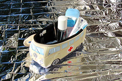 BRISA VW Collection Volkswagen VW T1 Bus Bolsa Universal de Neopreno, Estuche para lápices, Caja de papelería, Neceser,Bolso de Maquillaje-Cosméticos-Aseo para Escuela/Oficina/Regalo (Ambulance/Beige)