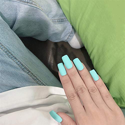 Brishow - Puntas de uñas de grano mate Diseño de arte de portada completa 24 piezas Uñas postizas para mujeres y niñas Verde claro