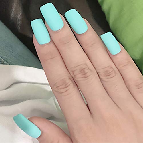 Brishow - Puntas de uñas de grano mate Diseño de arte de portada completa 24 piezas Uñas postizas para mujeres y niñas Verde claro