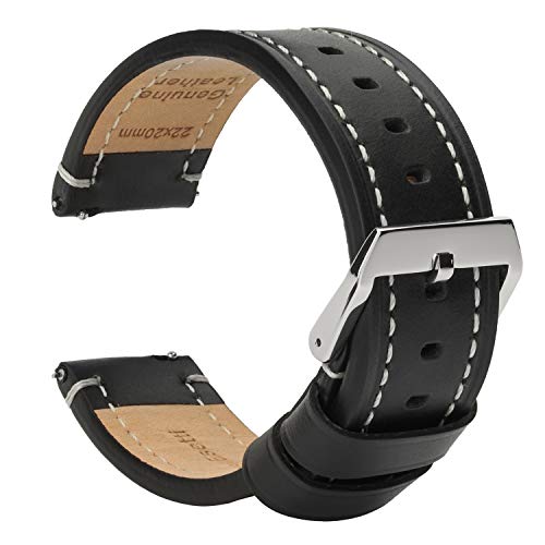BRISMASSI ESETTI Correas de Reloj de Cuero Correa de Reloj de Liberación Rápida Plano - Pulsera de Reloj de Cuero Genuino Liso - 20mm 22mm 24mm para Hombres y Mujeres, Relojes y Smartwatches