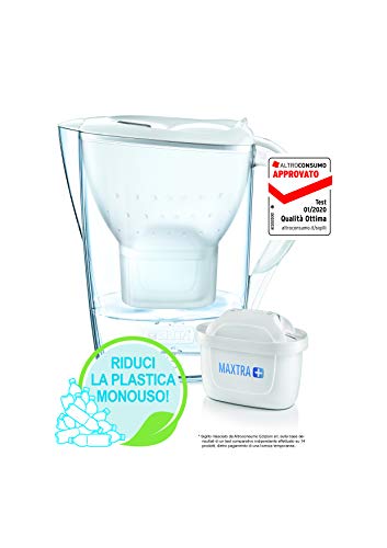 BRITA Marella blanca Pack Ahorro – Jarra de Agua Filtrada con 12 cartuchos MAXTRA+, Filtro de agua BRITA que reduce la cal y el cloro, Agua filtrada para un sabor óptimo, 2.4L