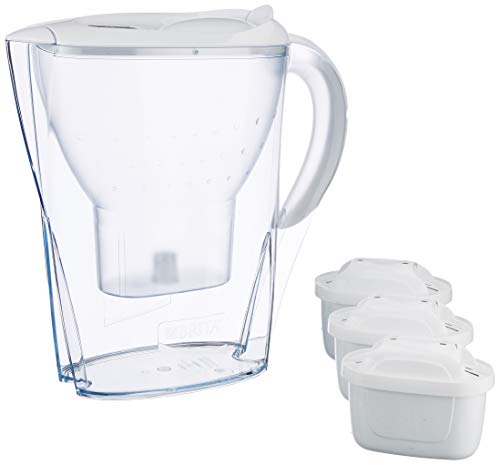 BRITA Marella blanca Pack Ahorro – Jarra de Agua Filtrada con 3 cartuchos MAXTRA+, Filtro de agua BRITA que reduce la cal y el cloro, Agua filtrada para un sabor óptimo, 2.4L