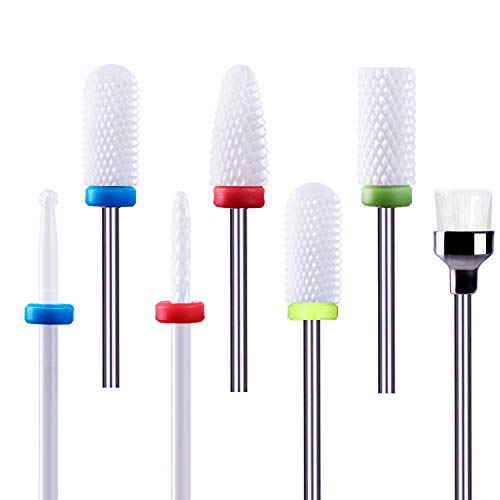 Broca Manicura, Homeet Torno para las Uñas Pulidor de Uñas Taladro de Uñas Set de 7Pcs Accesorio de Manicura y Pedicura Eléctrico Cerámica Fresas Torno Manicura para Uña