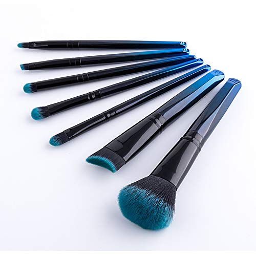 Brocha De Maquillaje 7 Piezas Fibra Artificial De Alta Calidad Pincel De Maquillaje Fácil De Cargar Adecuado Para Viajes/Profesional/Fiesta, Etc,Blue