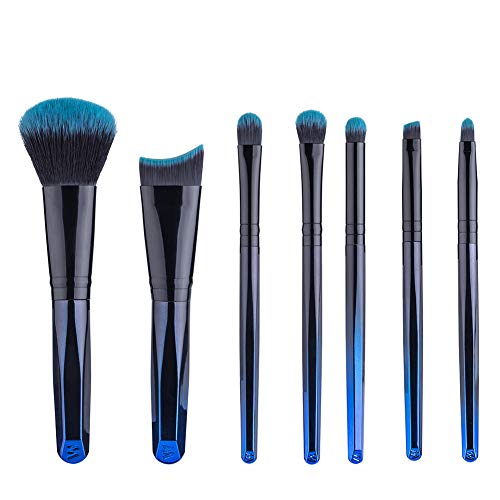 Brocha De Maquillaje 7 Piezas Fibra Artificial De Alta Calidad Pincel De Maquillaje Fácil De Cargar Adecuado Para Viajes/Profesional/Fiesta, Etc,Blue