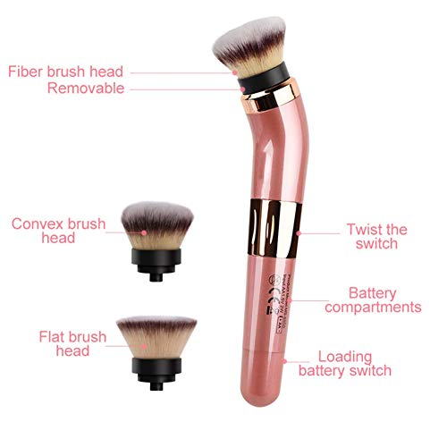 Brocha de Maquillaje giratoria eléctrica, brocha de Rubor en Polvo portátil Brocha de Maquillaje giratoria de 360 ​​Grados, con Base sintética y Rubor de Cabeza de Cepillo