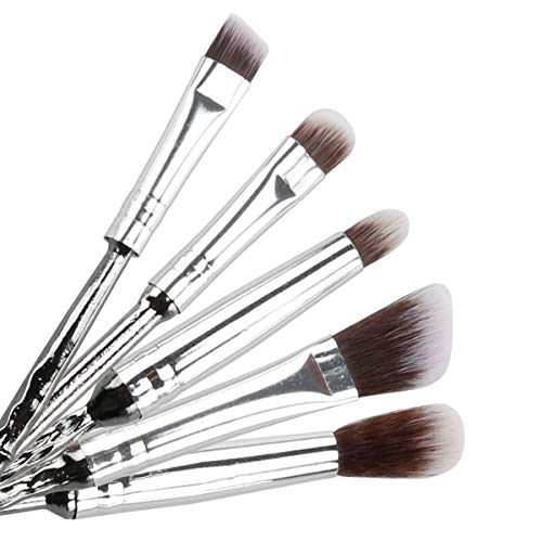 Brocha de maquillaje, varita mágica, juego de regalo de 5 piezas con cerdas de pelo de aspecto elegante, color plateado y negro
