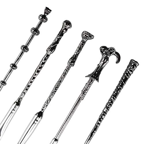 Brocha de maquillaje, varita mágica, juego de regalo de 5 piezas con cerdas de pelo de aspecto elegante, color plateado y negro