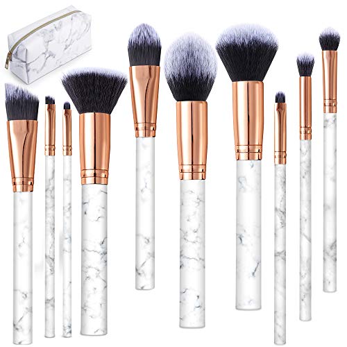 Brochas de Maquillaje, 10 Piezas Pinceles de Maquillaje Profesional Fibra Sintética para Cejas, Base de Maquillaje, Polvos, Crema, Set de Brochas de Maquillaje