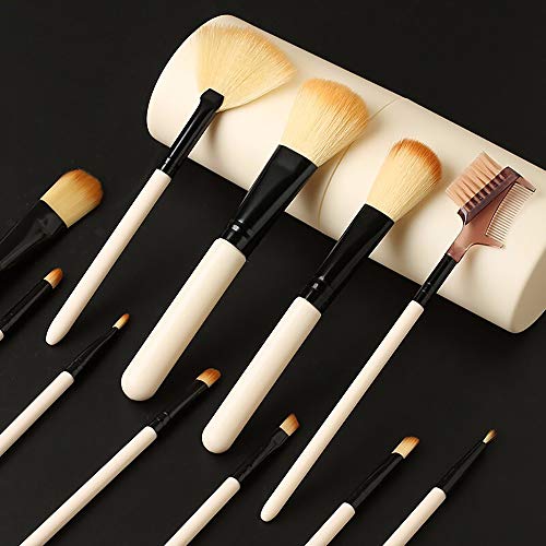 Brochas De Maquillaje 12 Piezas con estuche, ZoneYan set de brochas de maquillaje rostr, Pincel de maquillaje de viaje(Beige)