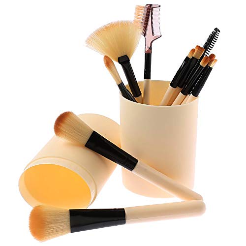 Brochas De Maquillaje 12 Piezas con estuche, ZoneYan set de brochas de maquillaje rostr, Pincel de maquillaje de viaje(Beige)