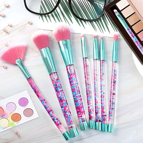 Brochas de Maquillaje 7 Piezas de HyAdierTech, Cerdas de Fibra Sintética Suaves y sin Crueldad, Detalle de Oro Rosa, Elegante de Bolsa de Almacenamiento de PV Incluido, Chispeante & Bling (Type 1) (A)