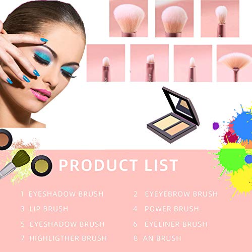 Brochas de Maquillaje 7 Piezas de HyAdierTech, Cerdas de Fibra Sintética Suaves y sin Crueldad, Detalle de Oro Rosa, Elegante de Bolsa de Almacenamiento de PV Incluido, Chispeante & Bling (Type 1) (A)