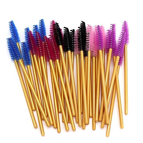 Brochas de maquillaje clifcragrocl, 50 Unids Mascara Desechable Varitas Pinceles para pesta?as Aplicador Beauty Tool Portable - Golden + Blue
