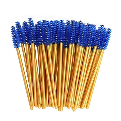 Brochas de maquillaje clifcragrocl, 50 Unids Mascara Desechable Varitas Pinceles para pesta?as Aplicador Beauty Tool Portable - Golden + Blue