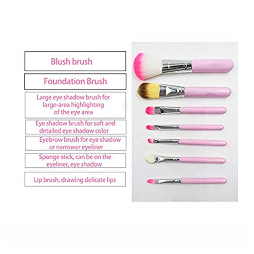Brochas de maquillaje para niños, 7 piezas, set de brochas de maquillaje, base de cejas, delineador de ojos, brochas cosméticas, corrector para niños, niñas, color rosa
