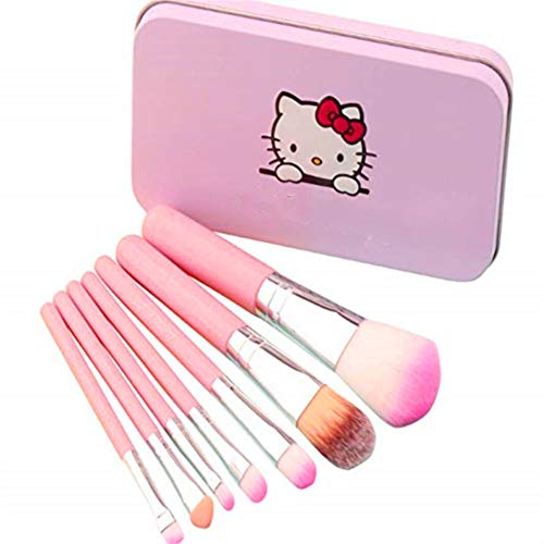 Brochas de maquillaje para niños, 7 piezas, set de brochas de maquillaje, base de cejas, delineador de ojos, brochas cosméticas, corrector para niños, niñas, color rosa