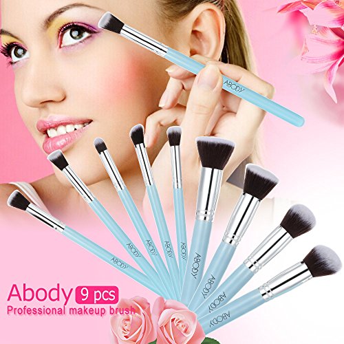 Brochas de Maquillaje Profesional, Abody 9 pcs Pinceles de Maquillaje para Base de Maquillaje, Sombra de Ojos, Colorete, Polvo, Las Cejas, Azul