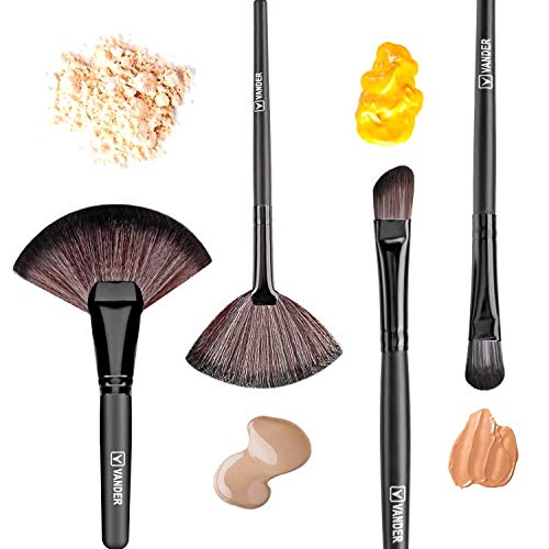 brochas de maquillaje,Vander- Juego de 32 brochas de maquillaje profesionales, base sintética, polvos, correctores, brochas de belleza con bolsa de viaje para cosméticos, negro
