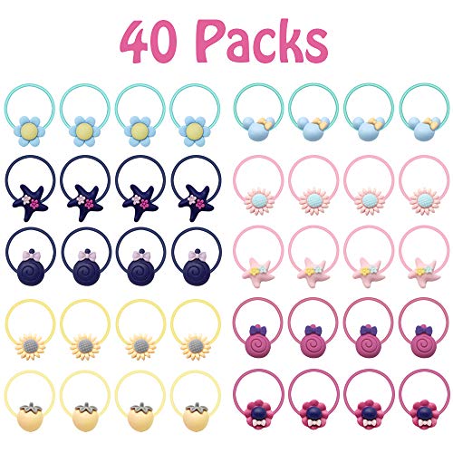 Broche para el Cabello para Niña 40 Piezas Elástico para el Cabello de la Caricatura Cuerdas de niñas Soporte de Cola de Caballo para Niños Pequeños (Colorear)