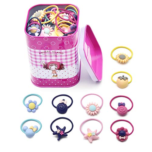 Broche para el Cabello para Niña 40 Piezas Elástico para el Cabello de la Caricatura Cuerdas de niñas Soporte de Cola de Caballo para Niños Pequeños (Colorear)