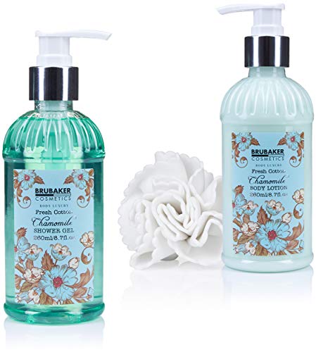 BRUBAKER Cosmetics Set de Baño y Ducha"Chamomile fresh Cotton" Cuidado hidratante Manzanilla - Set de regalo 7 piezas en caja decorativa