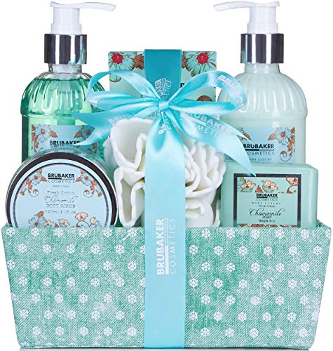 BRUBAKER Cosmetics Set de Baño y Ducha"Chamomile fresh Cotton" Cuidado hidratante Manzanilla - Set de regalo 7 piezas en caja decorativa