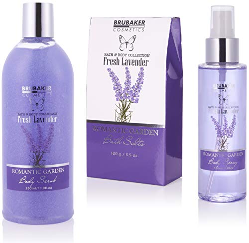 BRUBAKER Cosmetics Set de Baño y Ducha"Fresh Lavender" - Fragancia de Lavanda - 9 piezas set de regalo en una jardinera vintage