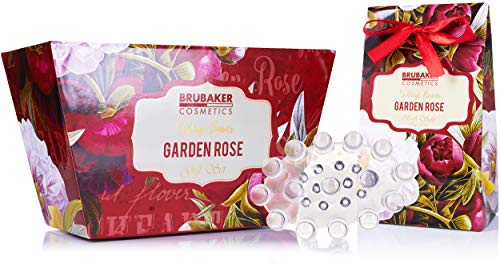 BRUBAKER Cosmetics Set de Baño y Ducha"Garden Rose" Fragancia floral Rosa y Violeta - 7 piezas - Set de Regalo Flor Vintage con acrílico masajeador