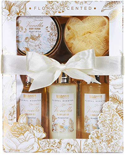 BRUBAKER Cosmetics Set de Baño y Ducha"Vanilla Rose Mint" - Fragancia de Vainilla Roses Mint - Juego de 5 piezas para regalo