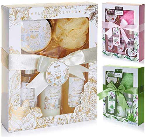 BRUBAKER Cosmetics Set de Baño y Ducha"Vanilla Rose Mint" - Fragancia de Vainilla Roses Mint - Juego de 5 piezas para regalo