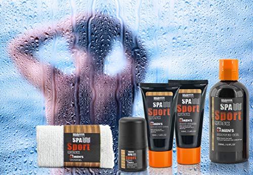 BRUBAKER Cosmetics 'Spa Sport Musc' 5 piezas, set de baño para hombres con toallita en cofre regalo