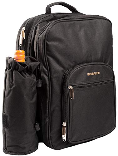 BRUBAKER Mochila de Picnic para 4 Personas Color Negro 30 × 39 X 21 Cm - con Compartimento Refrigerante Aislado Extraíble y Portabotellas